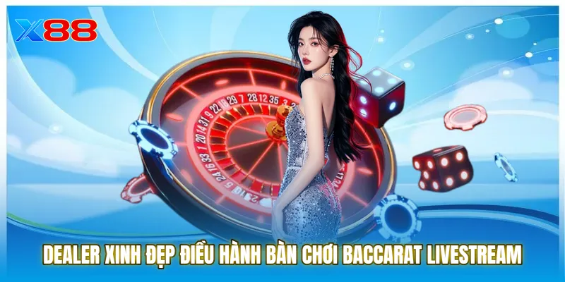 Dealer xinh đẹp điều hành bàn chơi Baccarat Livestream