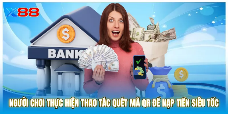 Người chơi thực hiện thao tác quét mã QR để nạp tiền siêu tốc